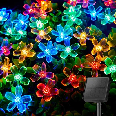 Solar-Lichterkette 7 m, 50 LEDs, wasserdicht, 8 Modi, Blumen
