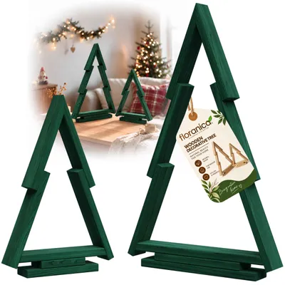 Immagine prodotto di Floranica Albero di Natale in Legno Triangolare, Set da 2, 55 + 37.5 cm, Pino Impregnato Interno ed Esterno – Verde