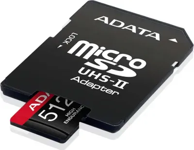 A close-up shot of an ADATA MicroSDXC UHS-II adapter with a MicroSD card inserted.