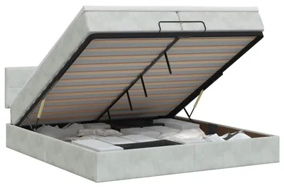 Produktbild von Ottoman Bett mit Matratze Hellgrau 200 x 200 cm Samt
