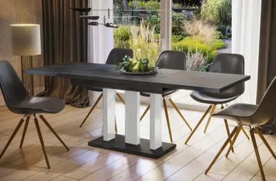 Image de Endo-Moebel Table de salle à manger "Appia White" 130cm - 210cm extensible table à colonne table de cuisine (béton foncé)