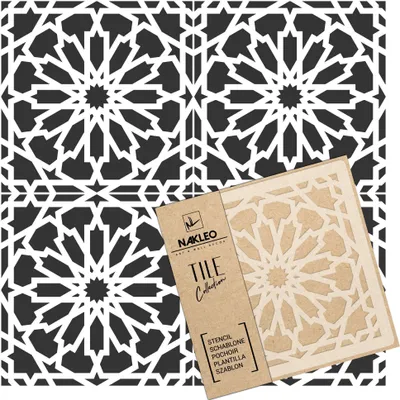 Produktbild von Tile Fliesen Schablone zum Malen 10x10 cm, Vilar Spanische Maurische Blume Marokkanisch, Kunststoff Wiederverwendbare Bodenschablone DIY