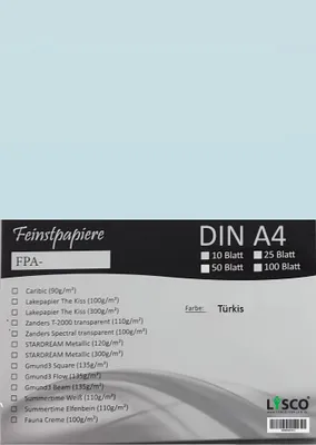 Produktbild von GMUND Transparentpapier DIN A4 Farbe türkis / LYSCO® Feinstpapierset mit 25 Blatt Inhalt (FPA-124) - bedruckbar, sehr gute Qualität, für Einladungen, als Einlegeblätter für Alben, Fotoalben, Fensterbilder, Bastelarbeiten uvm.
