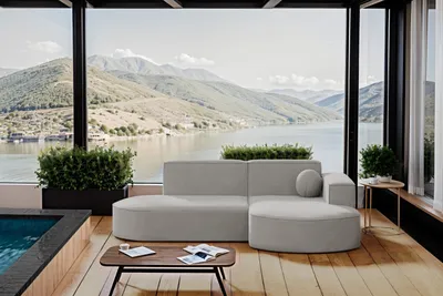 Produktbild von Kaiser Möbel Gartenmöbel Ecksofa, Couch ,Sofa L-Form Designer Modena Studio Patio Stoff Artikel Hellgrau Rechts