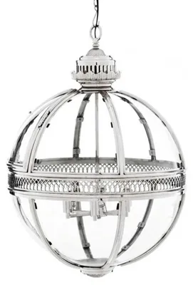 Produktbild von Casa Padrino Barock Hängeleuchte vernickelt Kugel Silber Durchmesser 60 cm, Höhe 88 cm - Barock Schloss Lampe Leuchte Laterne