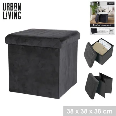Produktbild von Urban Living Sitzhocker VELOURS Ottomane faltbar Sitzwürfel Aufbewahrungsbox 53370 schwarz