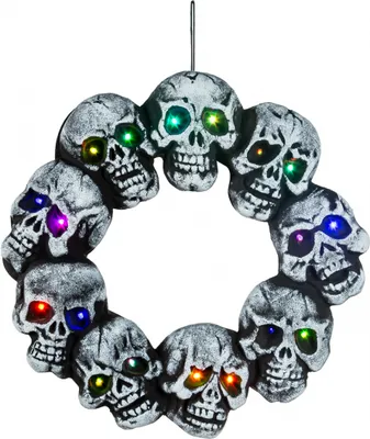 Produktbild von Beleuchteter Totenkopf Kranz mit bunten LED´s 44 cm Ø