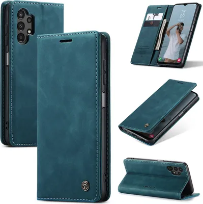 Produktbild von Galaxy A13 4G Hülle, Retro Kunstledertasche mit Standfunktion Schutzhülle für Samsung Galaxy A13 4G Blau