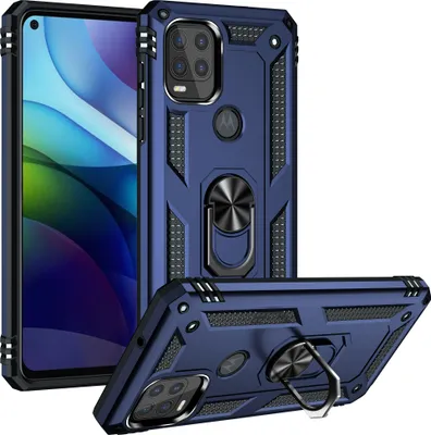 Produktbild von Moto G Stylus 5G 2021 Hülle, Dual Layer Militäre Fallschutz Schutzhülle mit Ringhalterung Ständer für Motorola Moto G Stylus 5G 2021 Blau