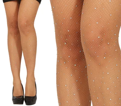 Imagen del producto de Medias de red estilo "flapper" retro, con detalles de pedrería, para un look glamuroso, ideal para carnaval o fiestas con estética de los años 20. Elegancia, estilo vintage, accesorio para bailes y fiestas. Color: Natural