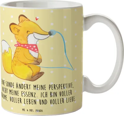 Produktbild von Mr. & Mrs. Panda Teetasse Fuchs Magensonde - Gelb Pastell - Geschenk, Kaffeebecher, Keramiktasse, Schluckstörungen, Tasse mit Spruch, Becher