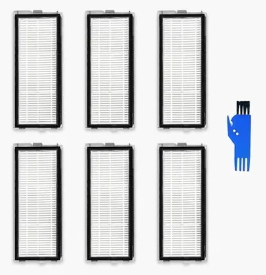 Productafbeelding van PromoHome® stofzuigerfilters, compatibel met Roborock Qrevo S Pro, S5V, S, Curv, Edge - 6 stuks wasbare HEPA-filters met reinigingsborsteltje