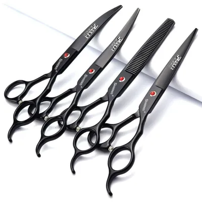 Immagine prodotto di Forbici da parrucchiere, taglia 6/6.5/7 pollici, colore nero, acciaio inossidabile 440C, per taglio e sfoltimento dei capelli, confezione da 4 pezzi