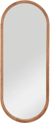 A full-length oval mirror with a wooden frame.