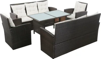 Produktbild von 5-tlg. Garten-Lounge-Set mit Auflagen Poly Rattan Braun