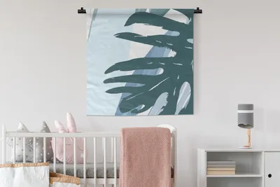 Produktbild von MuchoWow® Wandteppich Wandbehang Sommer - Monstera - Hellblau 90x90 cm Tapisserie Dekoration Wandtuch - Wandaufhänger