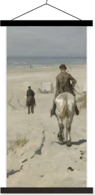 Produktbild von MuchoWow® Textilposter Morgendliche Fahrt am Strand entlang - Gemälde von Anton Mauve 60x120 cm mit schwarzem Rahmen - Magnete