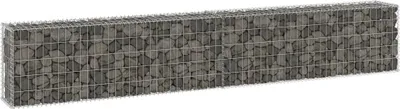 A gabion wall filled with stones, presented on a white background.