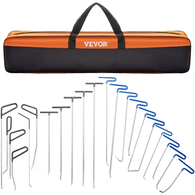 Image de Kit d'élimination des bosses VEVOR, 21 barres de réparation des bosses sans peinture, barres de réparation des bosses en acier inoxydable, outils de réparation des bosses à queue de baleine, outil professionnel d'élimination des bosses causées par la grêle pour les petites bosses, les bosses de porte et les dommages causés par la grêle