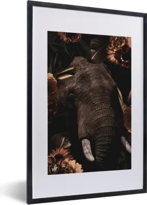Produktbild von MuchoWow® MuchoWow® Gerahmtes Poster Elefant - Blumen - Dschungel 40x60 cm - Poster mit zchwarzem Bilderrahmen - Poster in Rahmen