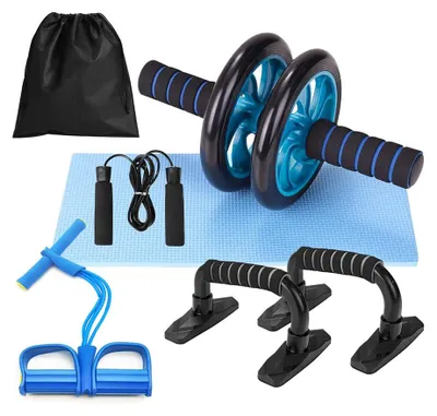 Produktbild von Trainingsset 5-in-1: Bauchrad, Sprungseil, Widerstandsband, 230 cm