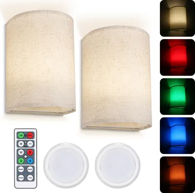 Obrázek produktu pro Neoglint RGBW nástěnné svítidlo Fabric Shade Wall Sconce Stmívatelné nástěnné svítidlo s dálkovým ovladačem pro ložnici Obývací pokoj, 2 balení