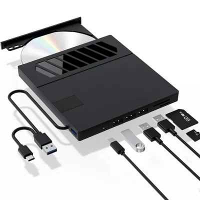 Produktbild von AIORBER 7-in-1 Externes DVD-RW-Laufwerk, USB3.0 & Typ-C, Kartenleser, CD/DVD Brenner, ultradünn, kompatibel mit Laptop & Desktop