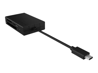 Produktbild von ICY BOX IB-CR401-C3, Type-C® USB 3.2 Gen 1 Kartenleser (CF, SD 4.0, micro SD 4.0), UHS-II, mit USB 3.2 Gen 1 Type-C® Hostanschluss, CF, MicroSD (TransFlash), MicroSDHC, MicroSDXC, SD, SDHC, SDXC, Schwarz, 5000 Mbit/s, Aluminium, Kunststoff, USB 3.2 Gen 1 (3.1 Gen 1) Type-C, 77 mm