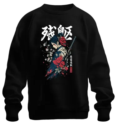Produktbild von Samurai Krieger Hannya Maske Katana Y2K Japan Japanisch Sweatshirt Pullover, Schwarz, M