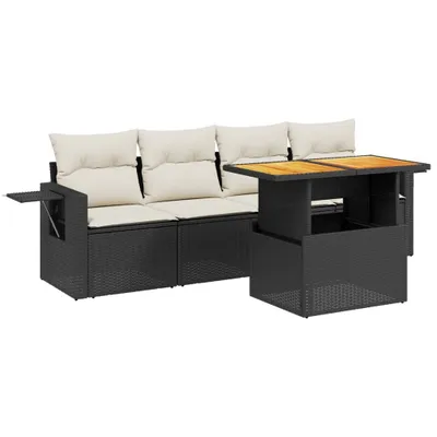 Image de vidaXL Ensemble de salon de jardin 5 pièces avec coussins noir poly rotin
