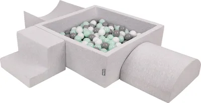 Obrázek produktu pro KiddyMoon pěnové hřiště pro děti s kulatým míčkem (200 ∅ 7cm), měkká překážková dráha a Kvadrát bazén s míčky, certifikováno  EU, Světle šedá:Bílá/Grey/Mátový, Version 6