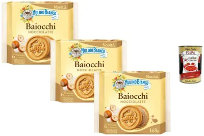 Produktbild von Italian Gourmet - Gefüllte Doppelkekse mit Haselnuss-Milch-Creme 3×168 g | Italienisches Gebäck, 6 Portionen pro Packung | Ideal für Frühstück, Snack & Kaffee + Italian Gourmet Polpa