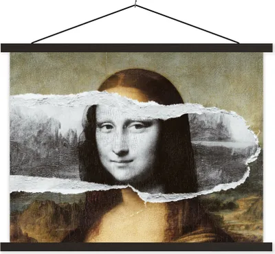 Produktbild von MuchoWow® Textilposter Mona Lisa - Da Vinci - Schwarz - Weiß 150x113 cm mit schwarzem Rahmen - Wohnzimmer