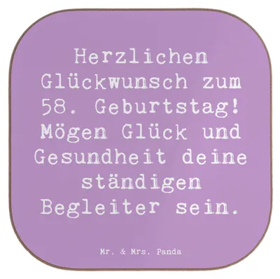 Produktbild von Mr. & Mrs. Panda Untersetzer Glas Spruch 58. Geburtstag - Lavendeltraum - Geschenk, Lebensfreude, Happy Birthday, Getränkeuntersetzer, Kaffeeuntersetzer, persönliches