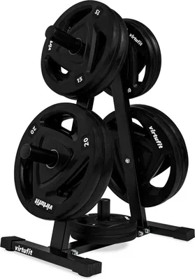 Produktbild von VirtuFit Hantelscheibenständer 50 mm + Gummi-Hantelscheiben Set 150 kg