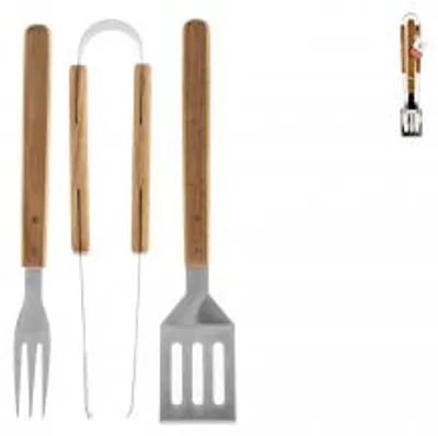 Immagine prodotto di HOMe Set 3 Pezzi Barbecue Inox Legno Chiaro