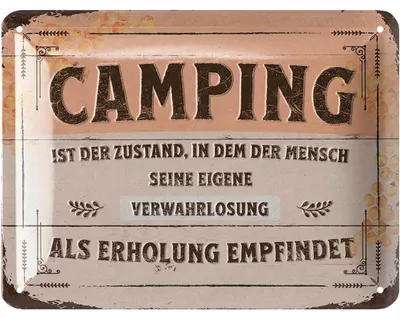 Produktbild von LANOLU Retro Blechschild CAMPING, Camper Geschenke für Wohnmobilfahrer als lustige Wohnwagen Deko, Camping Regeln Deko Wohnwagen 15x20 cm