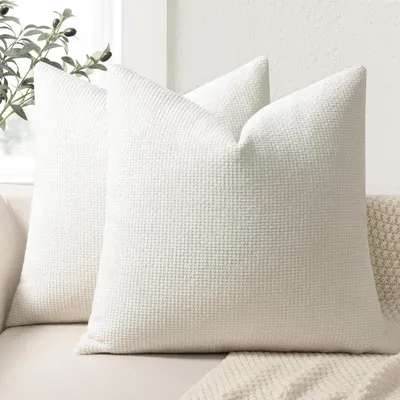 Obrázok produktu pre Poťahy na vankúše 45x45 cm, materiál: chenille, 2 kusy, farba: krémová, dekoratívne vankúše, poťahy na vankúše do obývačky, dekorácia interiéru