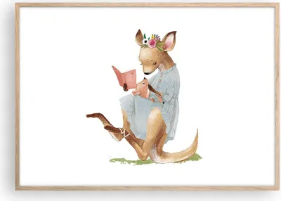 Produktbild von Gerahmtes Poster - Rahmen in heller Eiche - Känguru Mama Kind - 100x70 cm - Wand Bild - Wanddeko - Wandbilder - Kunstposter - Wandposter - Bilderrahmen - Bilder - Kunstdruck - P2NAA100x70-4705