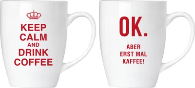 Image de BRUBAKER "Keep calm and drink coffee !" (Gardez votre calme et buvez du café) Set de tasses en céramique - carte de vœux et paquet cadeau