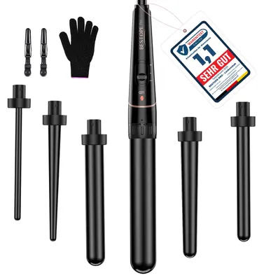 Produktbild von BESTOPE PRO 6-in-1 Lockenstab Große Locken und Kleine, Lockenstäbe, Lockenstab Mit Verschiedenen Aufsätzen, Handschuhen Temperatur Einstellbar, Schwarz