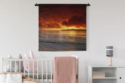 Produktbild von MuchoWow® Wandteppich Wandbehang Sonne - Berge - Meer 90x90 cm Tapisserie Dekoration Wandtuch - Wandaufhänger