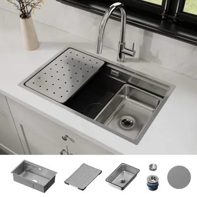 Produktbild von HOROW 70×45 cm Küche Spülbecken, Edelstahl Einbauspüle, Küchenspüle inkl. Abtropffläche, Ersatz-Innenspüle und Siphon