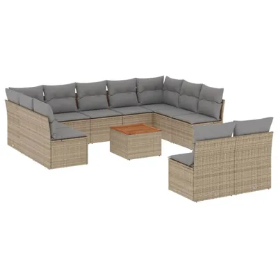 Produktbild von 12-tlg. Garten-Sofagarnitur mit Kissen Beige Poly Rattan