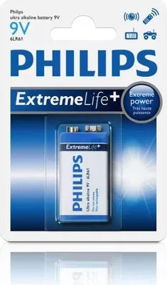 Zdjęcie produktu dla Philips Ultra Alkaline Bateria 6LR61E1B/10, Jednorazowa bateria, Alkaliczny, 9 V, 26,5 mm, 17,5 mm, 48,5 mm