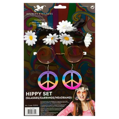 Produktbild von Hippie Accessoire Set - Ohrringe, Brille und Stirnband - Zubehör Set