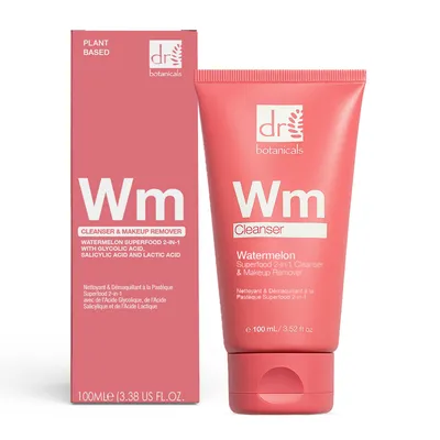 Produktbild von Dr Botanicals Watermelon Superfood 2-in-1-Reiniger & Make-up-Entferner 100 ml mit Glykolsäure, Salicylsäure und Milchsäure