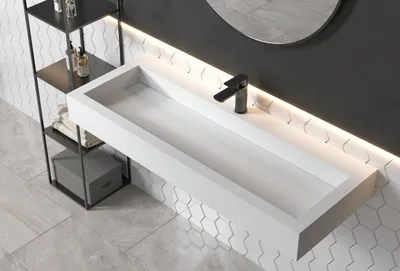 Produktbild von Aufsatzwaschbecken Wandwaschbecken PB2079 aus Mineralguss - 120 x 46 x 13 cm - Weiß matt