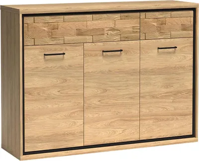 Produktbild von MIRJAN24 Kommode Mediolan 07, Stilvoll Sideboard, Metallgriffe, Wohnzimmer (Hikora Natur + Holzdekor)