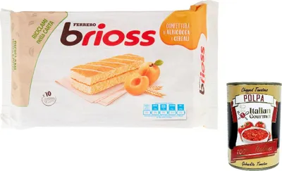 Produktbild von 12x Ferrero Brioss Albicocca Aprikose, Apricot kuchen Packung mit 10 Snacks, 280 g + Italian Gourmet polpa 400g